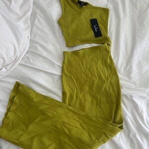 Lulus Olive Green Ribbed Two-Piece Dress